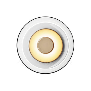 Clear glass round LED wall sconce close-up — iron frame