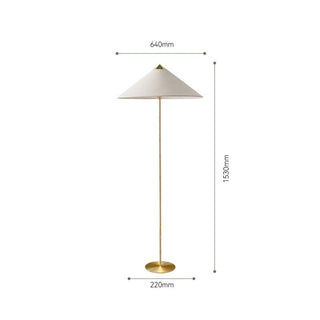 Vintage rattan floor lamp wide view — woven shade