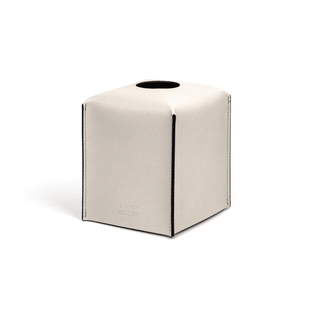 soft square leather tissue box cover vanity holder stitched corners close-up