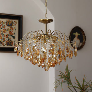 Gold plated amber crystal chandelier romantic French pendant