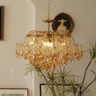 Romantic gold plated French crystal chandelier amber ceiling
