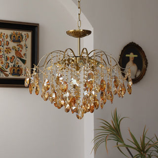 Gold plated romantic chandelier crystal French amber ceiling