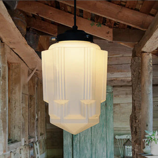 Milk white pendant with retro geometric jar glass shade