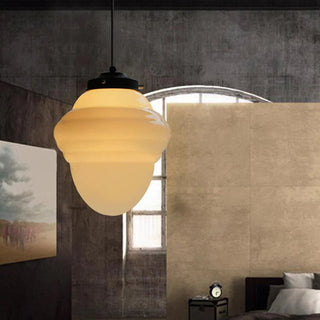 Suspension laiteuse – Lampe rétro géométrique en verre en forme de bocal pour salle à manger
