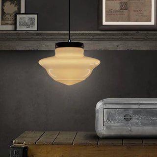 Milk white glass pendant with retro jar geometric form