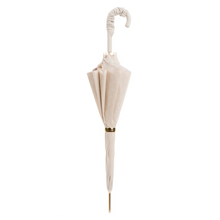 Ivory leather handle manual double cloth handmade Italian umbrella close-up