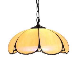 Tiffany Pendant Lamp – Amber Glass Golden Pendant Light With Iron Base Fixture