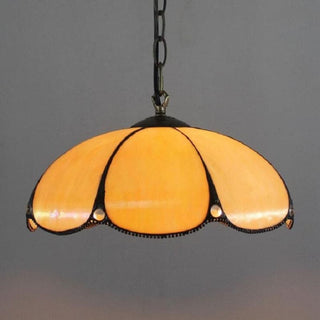 Tiffany Pendant Lamp – Amber Glass Golden Pendant Light With Iron Base Fixture