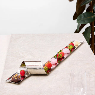 stainless steel tray rikan polished serving tray hammered finish wave design close-up