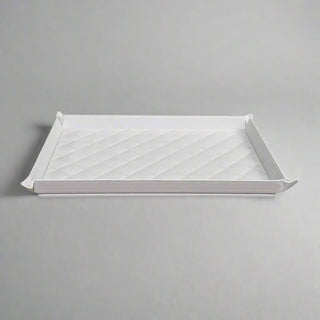 white leatherette office set tufted vegan leather desk organizer stainless steel accents feature view