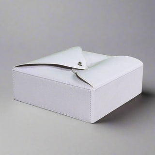 white leatherette office set tufted vegan leather desk organizer stainless steel accents detail