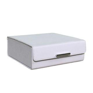 white leatherette office set tufted vegan leather desk organizer stainless steel accents side view
