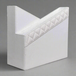 white leatherette office set tufted vegan leather desk organizer stainless steel accents natural view