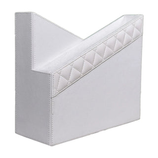 white leatherette office set tufted vegan leather desk organizer stainless steel accents showcase view