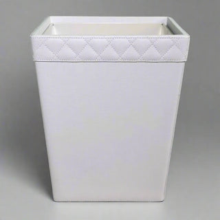 white leatherette office set tufted vegan leather desk organizer stainless steel accents top view