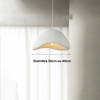 Designer Pendant Lamp – Nordic White Resin Dome with Soft Ambient Lighting