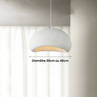 Designer Pendant Lamp – Nordic White Resin Dome with Soft Ambient Lighting