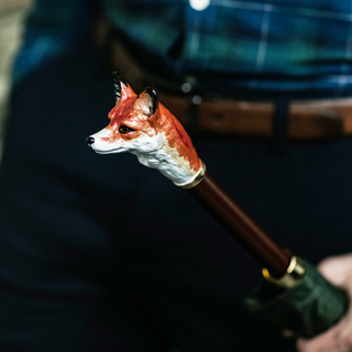 Fox enameled brass handle automatic handmade Italian men's umbrella detail