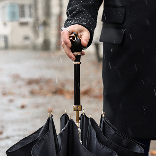 Black panther brass handle automatic handmade Italian men's rain umbrella back view