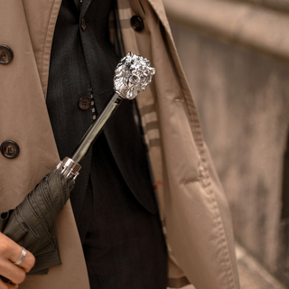 Green luxury silver lion handle handmade Italian men's umbrella extra view