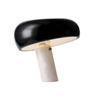 Carbon steel table lamp close-up — durable glass detail