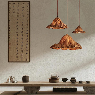 Vintage Pendant Lamp – Resin Lotus Leaves Retro Pendant Lamp with E27 LED Bulb