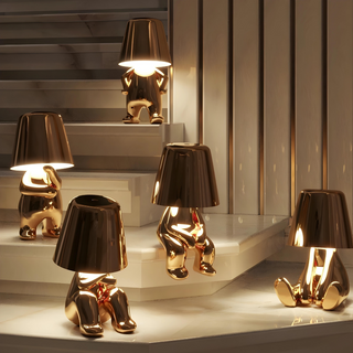 Golden resin LED lamp — designer warm ambient wide