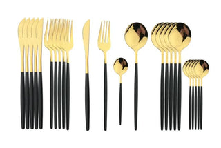 stainless steel cutlery 24 piece gold silver rose finish flatware macro view