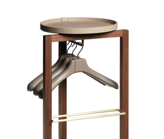 valet stand walnut wood furniture leather tray brass finish bedroom side view