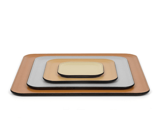 calfskin leather tray pinetti minimalist design square serving tray non-slip base side view