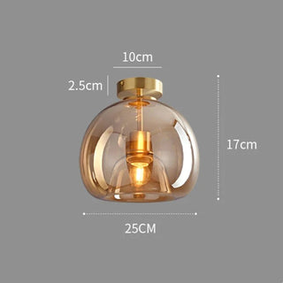 Copper glass ceiling light, retro semi-flush bedroom fixture