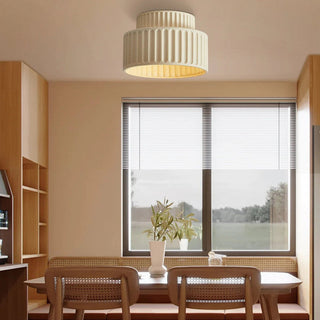 Cream drum semi-flush ceiling fixture, vintage lamp design
