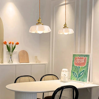 Delicate glass shade pendant with chrome ceiling fixture
