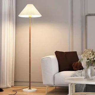 Vintage standing lamp side — pleated marble base warm