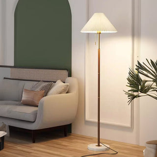 Vintage standing floor lamp — pleated metal shade marble base
