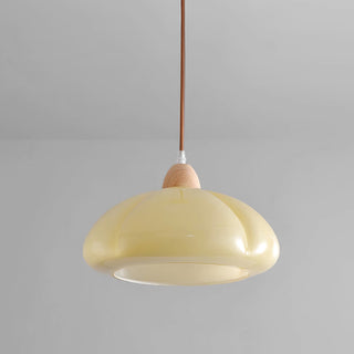 Glass pumpkin pendant lamp detail — vintage adjustable fixture