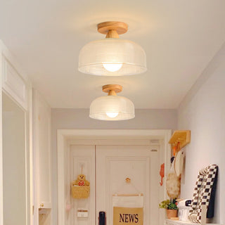 E27 wood glass ceiling light vintage – solid warm
