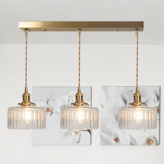 Vintage Glass Pendant Light - Elegant Cylindrical Glass Lamp for Kitchen Island