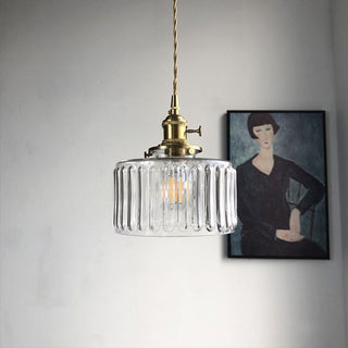 Vintage Glass Pendant Light - Elegant Cylindrical Glass Lamp for Kitchen Island