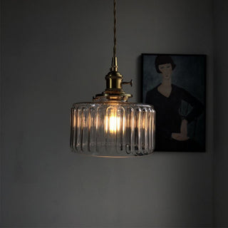 Vintage Glass Pendant Light - Elegant Cylindrical Glass Lamp for Kitchen Island