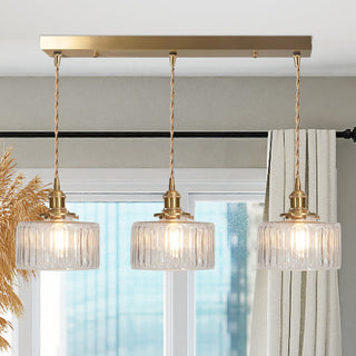 Vintage Glass Pendant Light - Elegant Cylindrical Glass Lamp for Kitchen Island