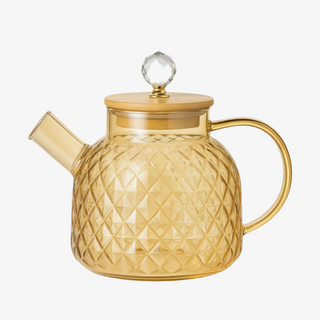 Glass tea kettle with bamboo lid and removable filter, up to 1.8 L