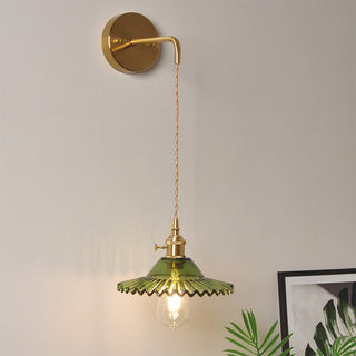 Nordic brass glass wall lamp adjustable shade in bedroom