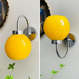 Cream globe glass Bauhaus wall sconce iron — modern fixture