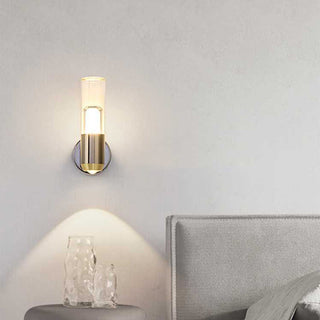Metal acrylic cylinder wall sconce detail — dimmable modern LED
