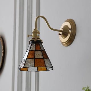 Tiffany glass wall lamp dimmable illuminated — vibrant brass
