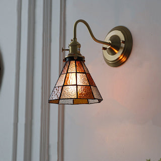 Dimmable Tiffany glass wall lamp vibrant brass — sconce