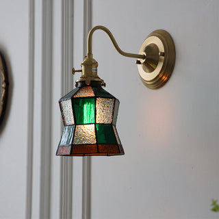 Brass Tiffany glass wall sconce detail — vibrant dimmable