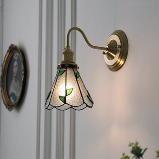Tiffany glass vibrant wall lamp brass angle — dimmable sconce