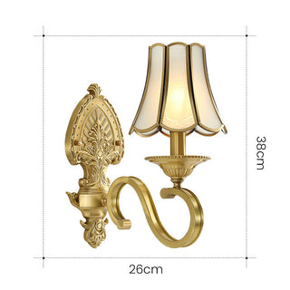 Gold metal wall sconce close-up — mid-century contemporary light